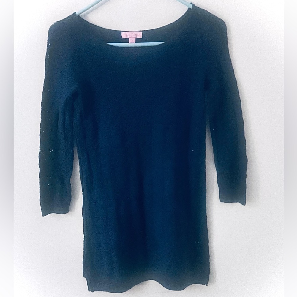 LILLY PULITZER Lightweight Openwork Crochet Top, Midnight Blue, Small EUC (PM-5)